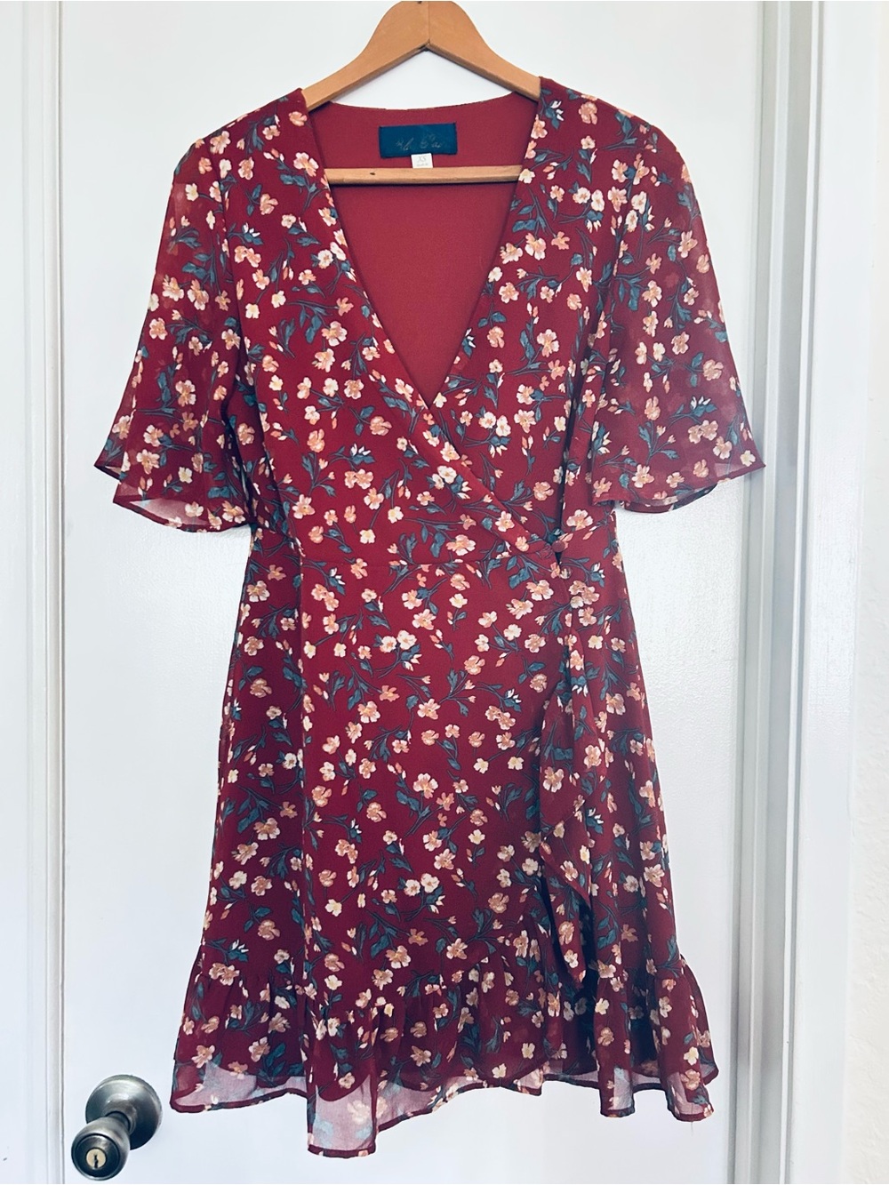 Urban Outfitters Burgundy Floral Wrap Mini Dress